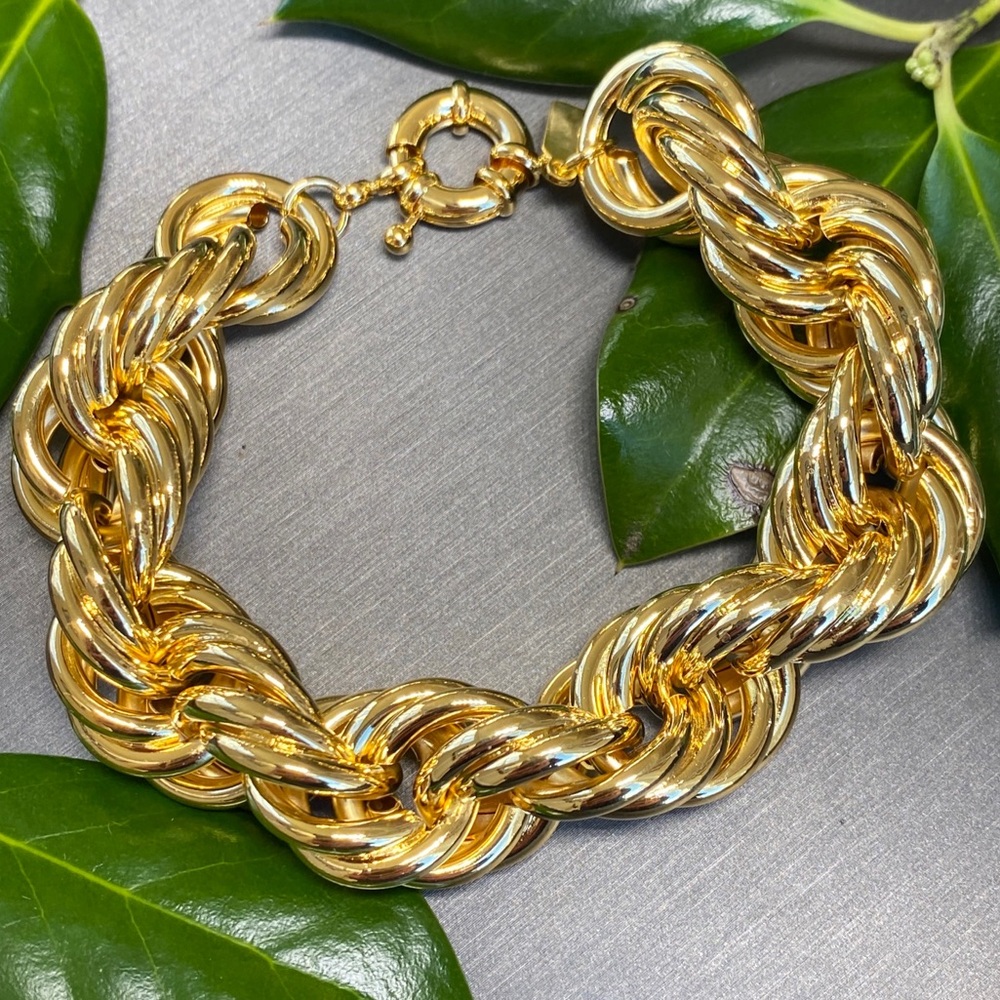 Kenneth Jay Lane Gold Plated Mega Twist Chain Chunky Bracelet
